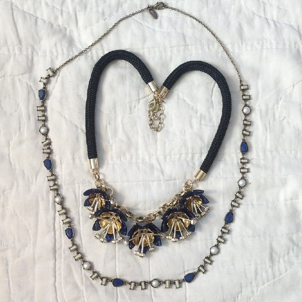 Ann Taylor Gold and Blue Floral Necklace